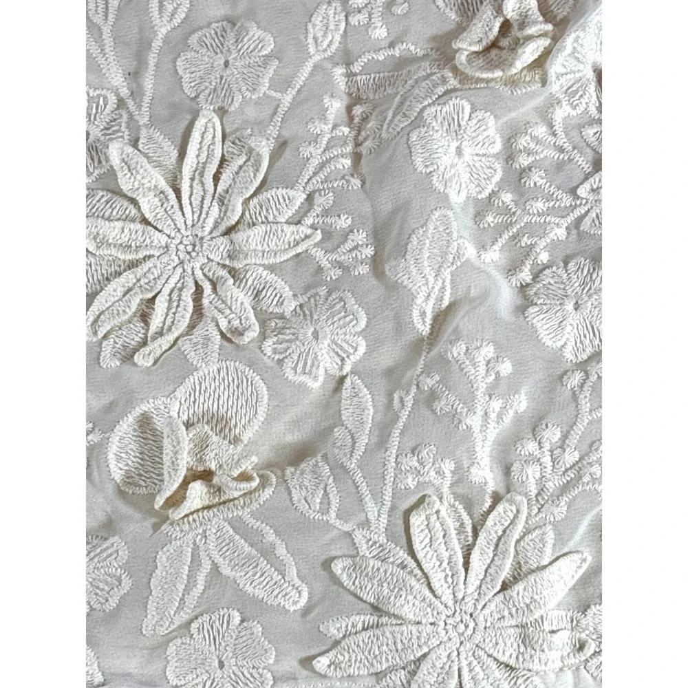 House of Harlow 1960 Cream Floral Embroidered‎ Ruffle Balloon Sleeve Blouse M